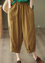 Load image into Gallery viewer, Unique Yellow Hollow Out Embroidered Linen Crop Pants Summer