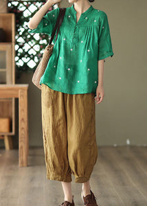 Unique Yellow Hollow Out Embroidered Linen Crop Pants Summer