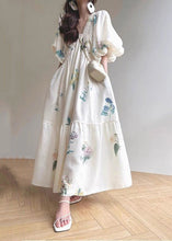 Load image into Gallery viewer, Vacation Style White Print Bubble Sleeved Cotton Dress