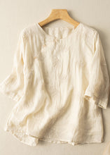 Load image into Gallery viewer, Vintage Brown O-Neck Embroidered Linen Shirt Top Summer