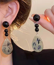 Load image into Gallery viewer, Vintage Black Acrylic Alloy Print Shell Water Drop Drop Earrings