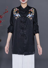 Load image into Gallery viewer, Vintage Black Embroidered Chinese Button Silk Blouses Fall