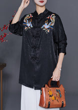 Load image into Gallery viewer, Vintage Black Embroidered Chinese Button Silk Blouses Fall