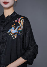 Load image into Gallery viewer, Vintage Black Embroidered Chinese Button Silk Blouses Fall