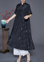 Load image into Gallery viewer, Vintage Black Mandarin Collar Jacquard Exra Large Hem Silk Dresses Summer