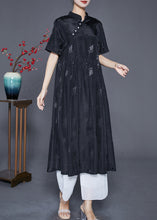 Load image into Gallery viewer, Vintage Black Mandarin Collar Jacquard Exra Large Hem Silk Dresses Summer