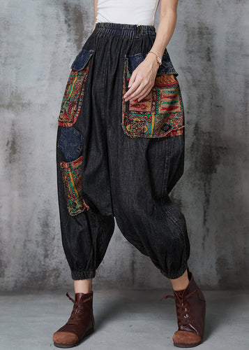 Vintage Black Oversized Patchwork Denim Harem Pants Spring