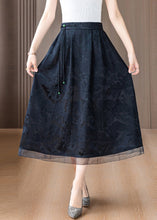 Load image into Gallery viewer, Vintage Black Tasseled Print Silk Skirts Summer