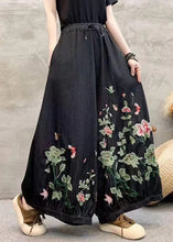 Load image into Gallery viewer, Vintage Blue Embroidered Elastic Waist Denim Wide Leg Pants Spring