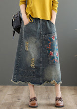 Load image into Gallery viewer, Vintage Blue Embroidered Floral Patchwork Patchwork A Line Skirt Summer