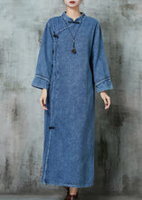 Load image into Gallery viewer, Vintage Blue Mandarin Collar Chinese Button Denim Dresses Spring