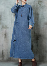 Load image into Gallery viewer, Vintage Blue Mandarin Collar Chinese Button Denim Dresses Spring