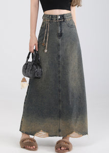 Vintage Blue Pockets High Waist Denim Skirt Summer