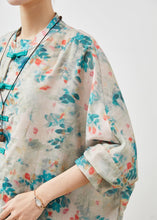 Load image into Gallery viewer, Vintage Blue Print Chinese Button Linen Shirt Top Summer