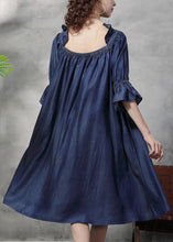 Load image into Gallery viewer, Vintage Blue Square Collar Embroidered Floral Ruffled Patchwork Long Dresses Half Sleeve