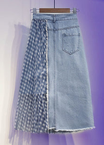 Vintage Blue Wrinkled Tulle Patchwork Denim Skirts Spring