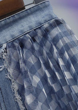 Load image into Gallery viewer, Vintage Blue Wrinkled Tulle Patchwork Denim Skirts Spring