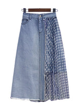 Load image into Gallery viewer, Vintage Blue Wrinkled Tulle Patchwork Denim Skirts Spring