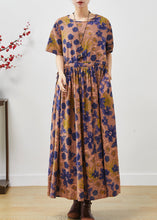 Load image into Gallery viewer, Vintage Brown Cinched Print Cotton Long Dresses Summer