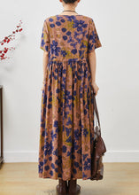 Load image into Gallery viewer, Vintage Brown Cinched Print Cotton Long Dresses Summer