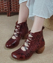 Load image into Gallery viewer, Vintage Brown Zippered Hollow Out Cowhide Leather Chunky Boots