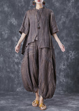 Load image into Gallery viewer, Vintage Chocolate Asymmetrical Tie Dye Linen Two Pieces Set Summer