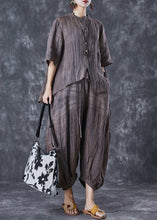 Load image into Gallery viewer, Vintage Chocolate Asymmetrical Tie Dye Linen Two Pieces Set Summer