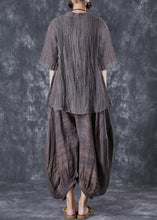 Load image into Gallery viewer, Vintage Chocolate Asymmetrical Tie Dye Linen Two Pieces Set Summer