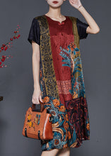 Load image into Gallery viewer, Vintage Chocolate Print Chinese Button Silk Dresses Summer