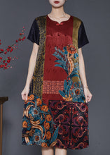 Load image into Gallery viewer, Vintage Chocolate Print Chinese Button Silk Dresses Summer