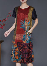 Load image into Gallery viewer, Vintage Chocolate Print Chinese Button Silk Dresses Summer