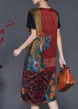 Load image into Gallery viewer, Vintage Chocolate Print Chinese Button Silk Dresses Summer