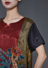 Load image into Gallery viewer, Vintage Chocolate Print Chinese Button Silk Dresses Summer