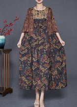 Load image into Gallery viewer, Vintage Coffee Oversized Patchwork Print Silk Dress Summer