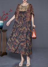 Load image into Gallery viewer, Vintage Coffee Oversized Patchwork Print Silk Dress Summer