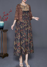 Load image into Gallery viewer, Vintage Coffee Oversized Patchwork Print Silk Dress Summer