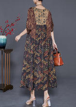 Load image into Gallery viewer, Vintage Coffee Oversized Patchwork Print Silk Dress Summer