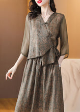 Load image into Gallery viewer, Vintage Coffee Print Chinese Button Lace Up Patchwork Linen Top Summer