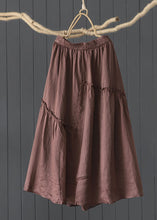 Load image into Gallery viewer, Vintage Coffee Wrinkled Elastic Waist Patchwork Linen Skirt Summer