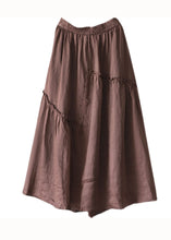 Load image into Gallery viewer, Vintage Coffee Wrinkled Elastic Waist Patchwork Linen Skirt Summer