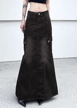 Load image into Gallery viewer, Vintage Dark Gray Pockets Side Open Denim Skirt Summer