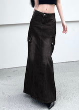 Load image into Gallery viewer, Vintage Dark Gray Pockets Side Open Denim Skirt Summer