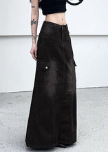 Load image into Gallery viewer, Vintage Dark Gray Pockets Side Open Denim Skirt Summer