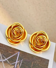 Load image into Gallery viewer, Vintage Gold Metal Rose Stud Earrings