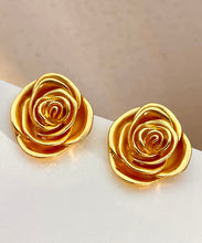 Load image into Gallery viewer, Vintage Gold Metal Rose Stud Earrings