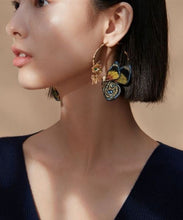 Load image into Gallery viewer, Vintage Gold Sterling Silver Overgild Crystal Embroidery Butterfly Hoop Earrings