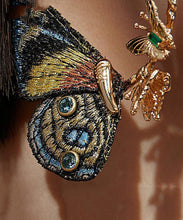 Load image into Gallery viewer, Vintage Gold Sterling Silver Overgild Crystal Embroidery Butterfly Hoop Earrings