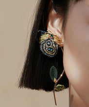 Load image into Gallery viewer, Vintage Gold Sterling Silver Overgild Crystal Embroidery Butterfly Hoop Earrings