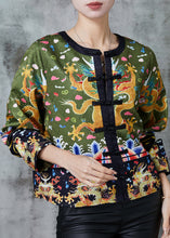 Load image into Gallery viewer, Vintage Green Embroidered Patchwork Silk Coat Spring