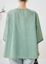 Load image into Gallery viewer, Vintage Green O-Neck Print Linen Shirt Top Half Sleeve